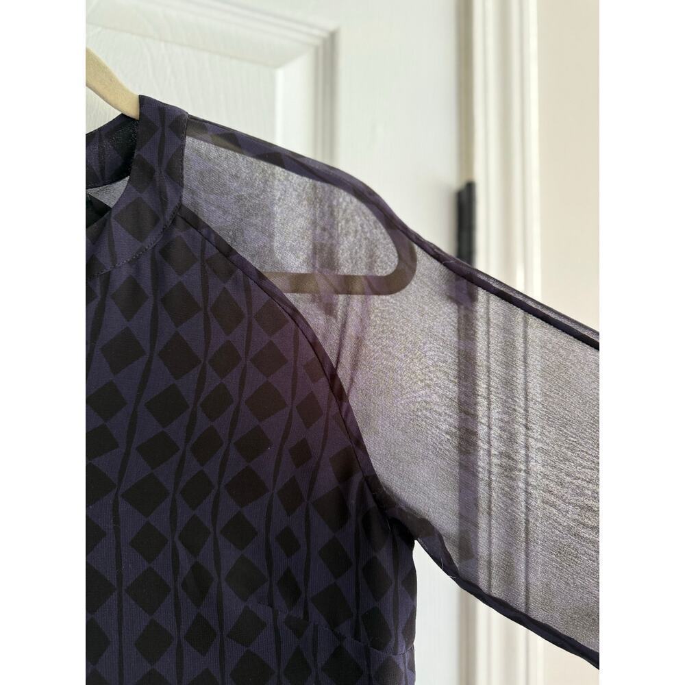 CAbi Long Sleeve Navy Black Harlequin Geometric Diamond Print Dress XS - Picture 4 of 6